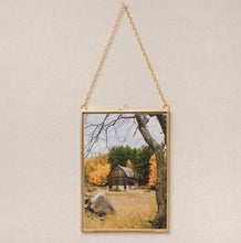 Load image into Gallery viewer, 5x7" Brass & Glass Vertical Hanging Photo Frame in Gold