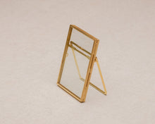 Load image into Gallery viewer, 3.5x2.5" Brass & Glass Tabletop Photo Frame in Gold Instant Camera Photo