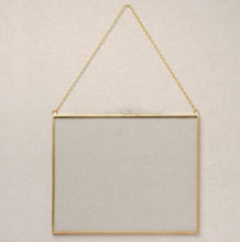 Load image into Gallery viewer, 8x10" Brass & Glass Horizontal Hanging Photo Frame in Gold