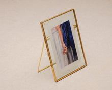 Load image into Gallery viewer, 5x7" Brass & Glass Tabletop Photo Frame in Gold
