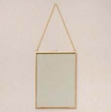 Load image into Gallery viewer, 5x7" Brass & Glass Vertical Hanging Photo Frame in Gold