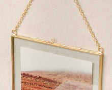Load image into Gallery viewer, 5x7" Brass &amp; Glass Horizontal Hanging Photo Frame
