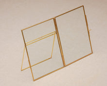 Load image into Gallery viewer, 5x7" Brass &amp; Glass Tabletop Photo Frame in Gold
