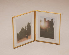 Load image into Gallery viewer, 5x7" Double Panel Brass &amp; Glass Tabletop Photo Frame in Gold

