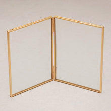 Load image into Gallery viewer, 5x7" Double Panel Brass &amp; Glass Tabletop Photo Frame in Gold
