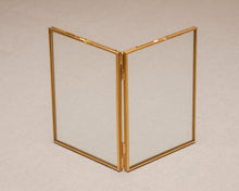 Load image into Gallery viewer, 5x7" Double Panel Brass &amp; Glass Tabletop Photo Frame in Gold
